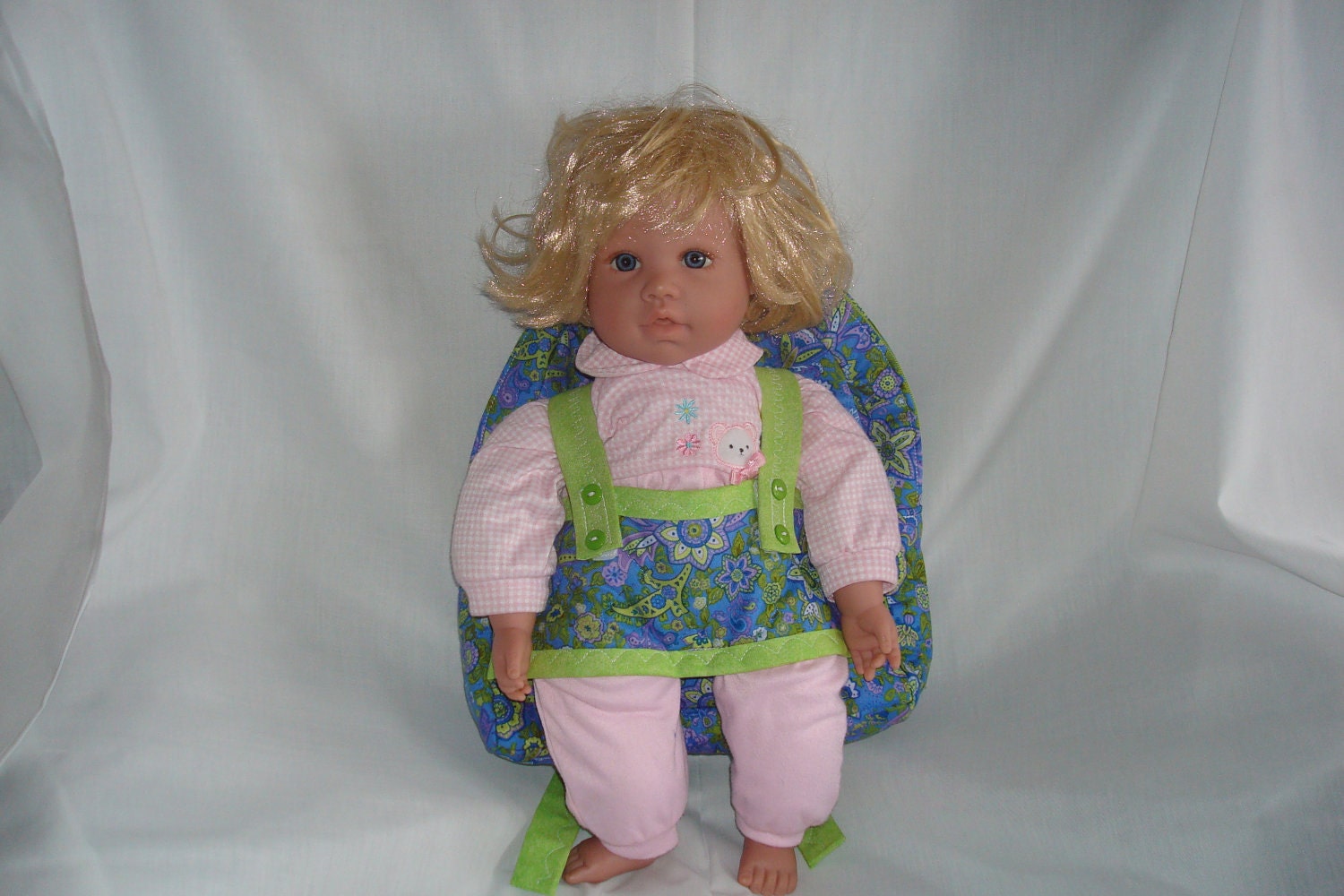 Baby Doll Carrier in Blue Paisley with green accents