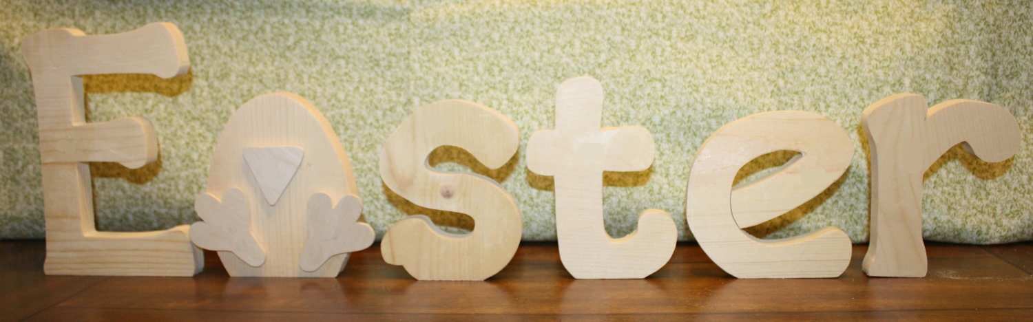 UNFINISHED  Easter wood letters with a chick as the "A".