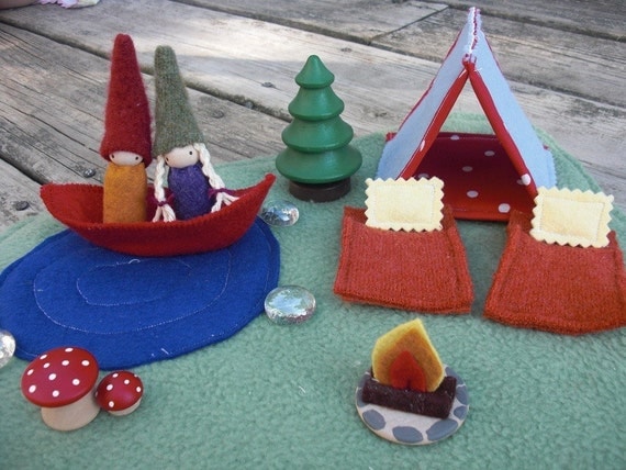 Camping Set with Waldorf Gnomes tent and sleeping bags