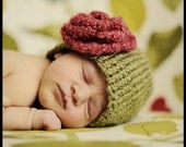 Green Apple with Strawberry Jam Red  Flower Beanie hat / Photography prop