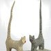 Two Hand Carved Wooden Cats Painted Black with White Stripes