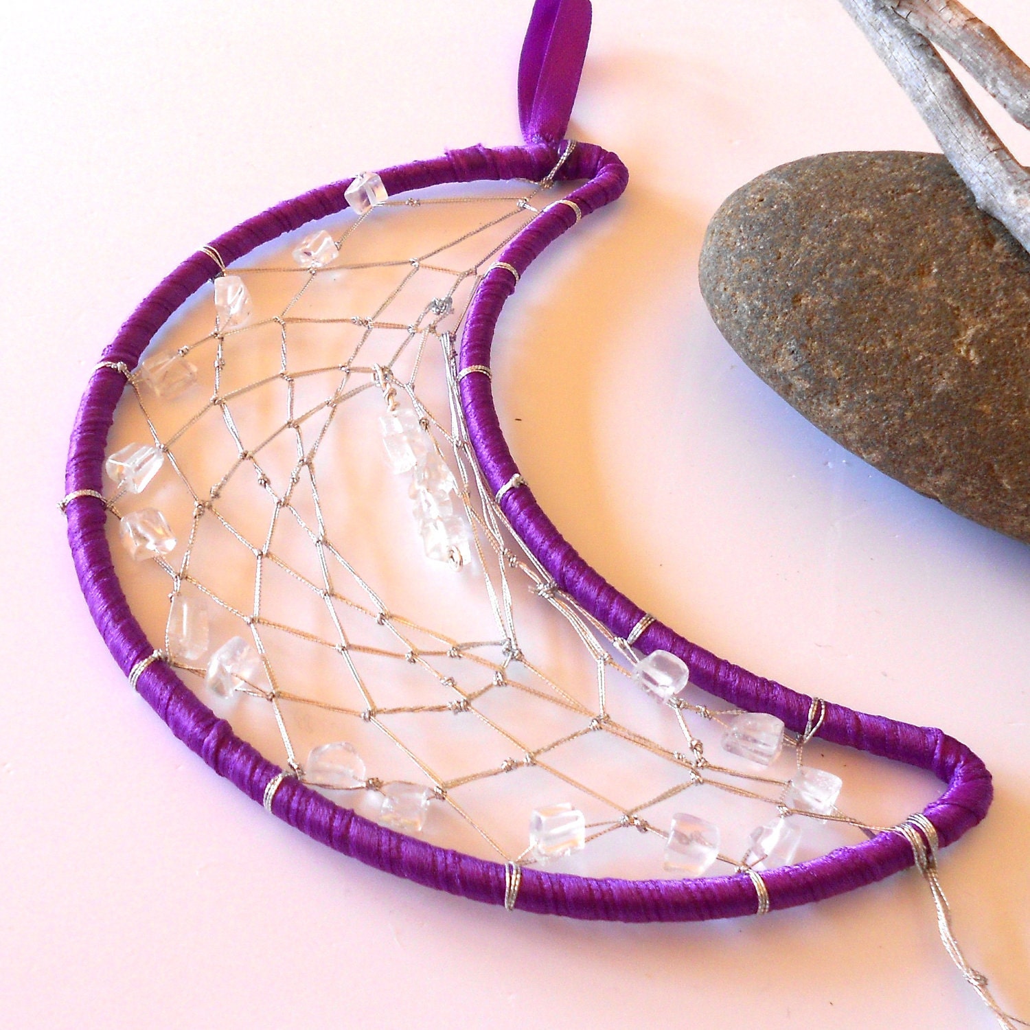 Moon dream catcher in silver and purple