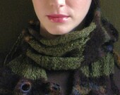 Shibori style scarf -moss green and aubergine