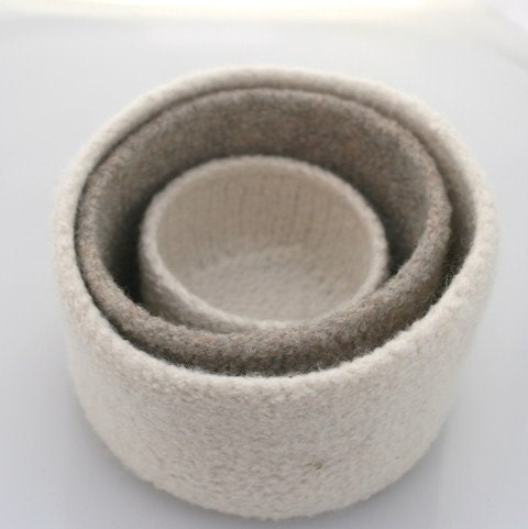 Felted wool nesting bowls- oatmeal and winter white