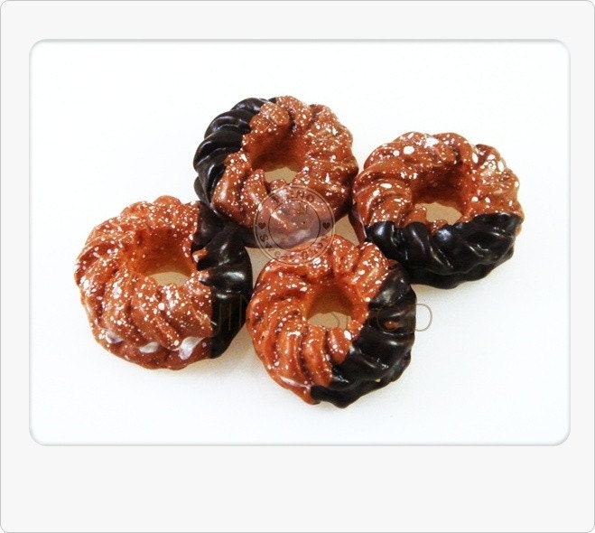 Items similar to Chocolate Brown French Cruller Donut Cabochons Deco