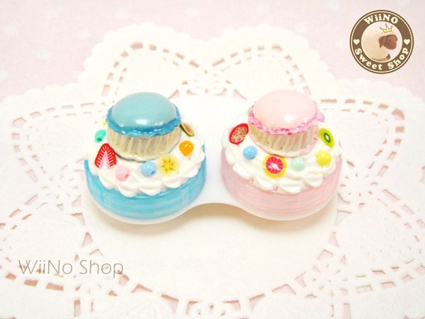Sweet Decoden PiNK Blue Marcaron Fruit Contact Lenses Case