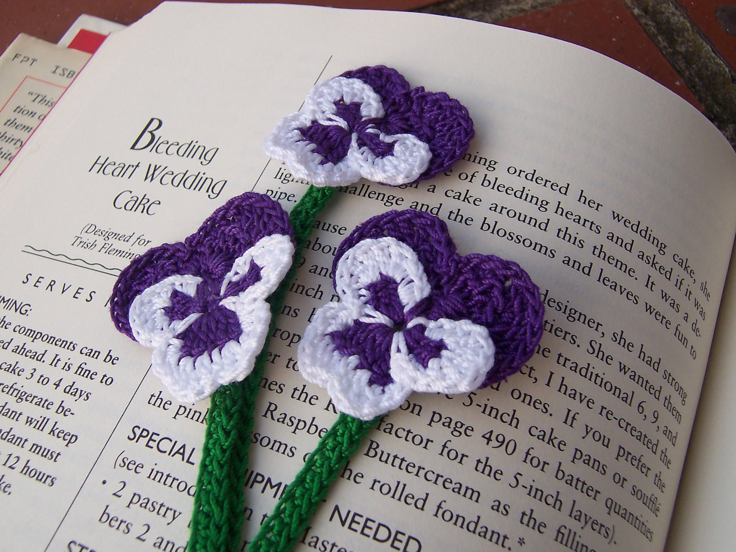 BookMark, Crocheted, Pansy, Purple and White