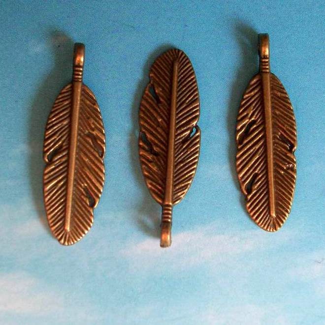 40 feather charms, matte antiqued bronze, 30mm