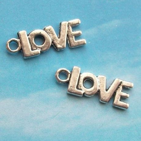 20 LOVE charms, antiqued silver tone, 21mm