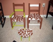 Rocking Chair and Step Stool SET Childs Furniture Animal Print Africa Safari Giraffe Hand-Painted Wood