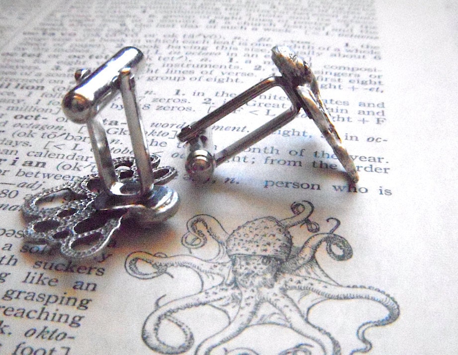 Men's Cufflinks Silver Octopus Cufflinks Silver Cufflinks By Cosmic Firefly Popular Men's Gifts Men's Accessories