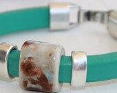 Regaliz Women's greek leather bracelet Industrial modern aqua turquoise antique silver