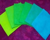 6 Bright Fat Quarters Hand Dyed Cotton Quilting Fabric