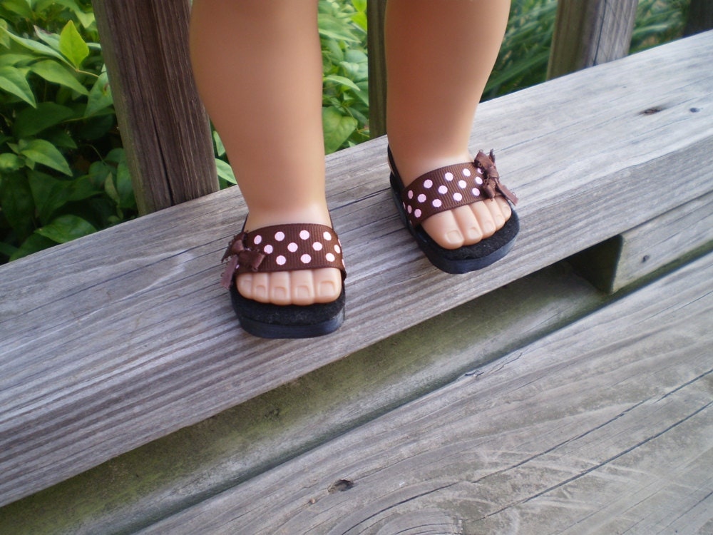 18" doll clothes american girl   Brown with pink polka dot sandal shoes