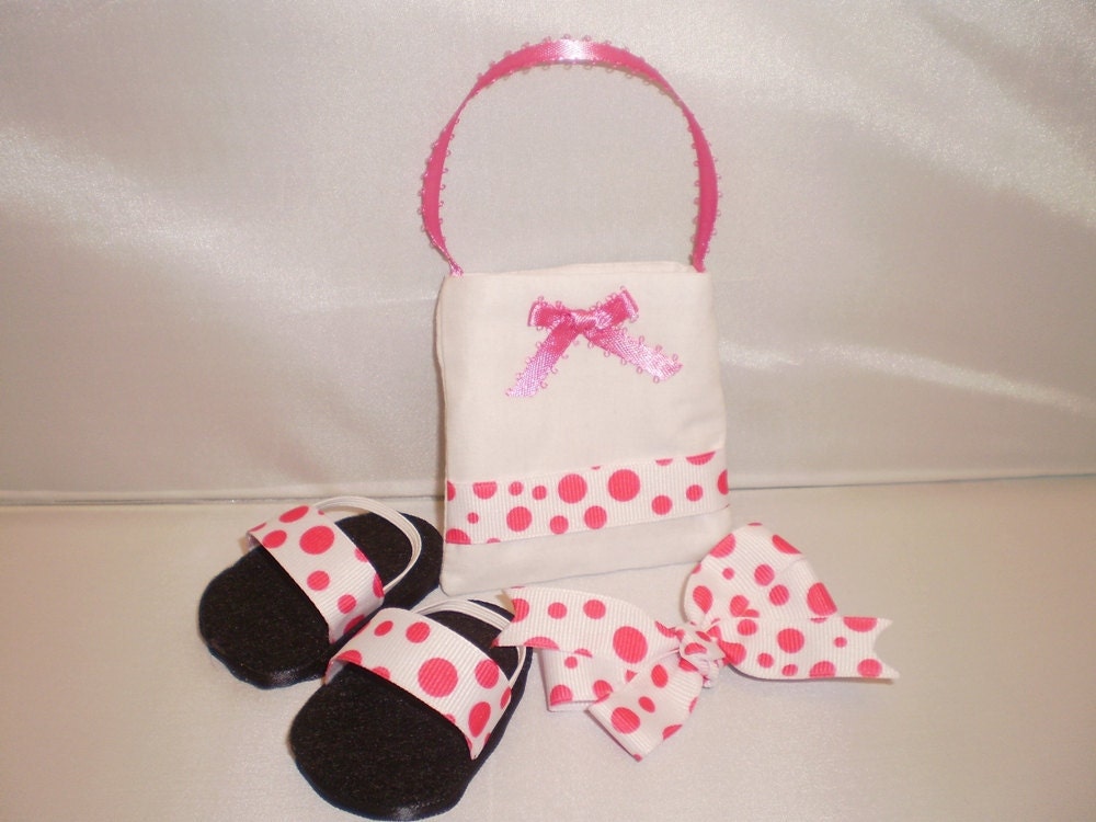18" American Girl Doll Shoes, Purse and Hairbow pink polka dots
