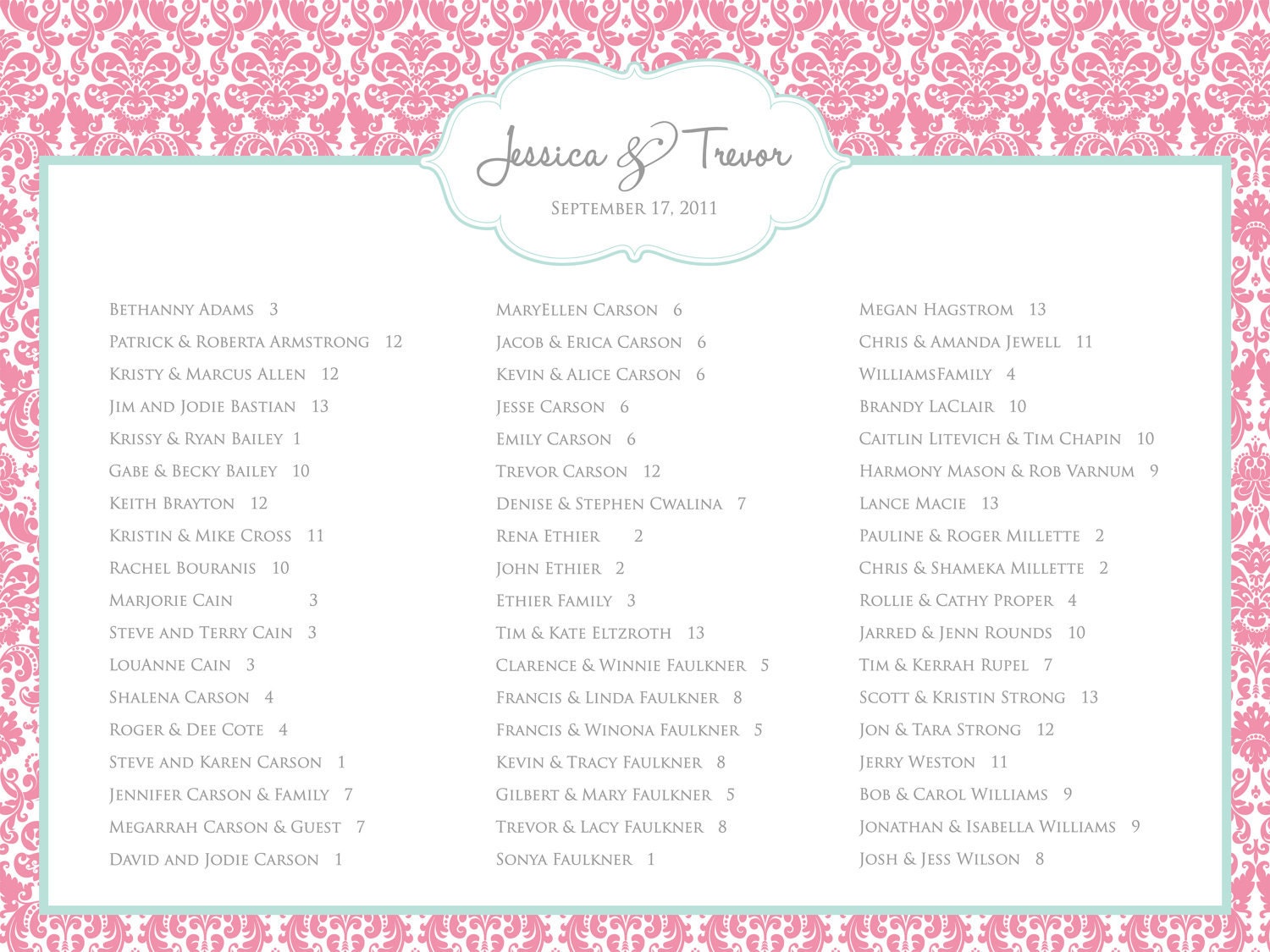 Printable Seating Chart
