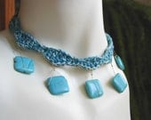 Turquoise Beaded Crocheted Choker