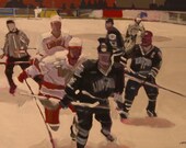 Ice Hockey Original Painting . "Unfinished Business" 24x36 in.