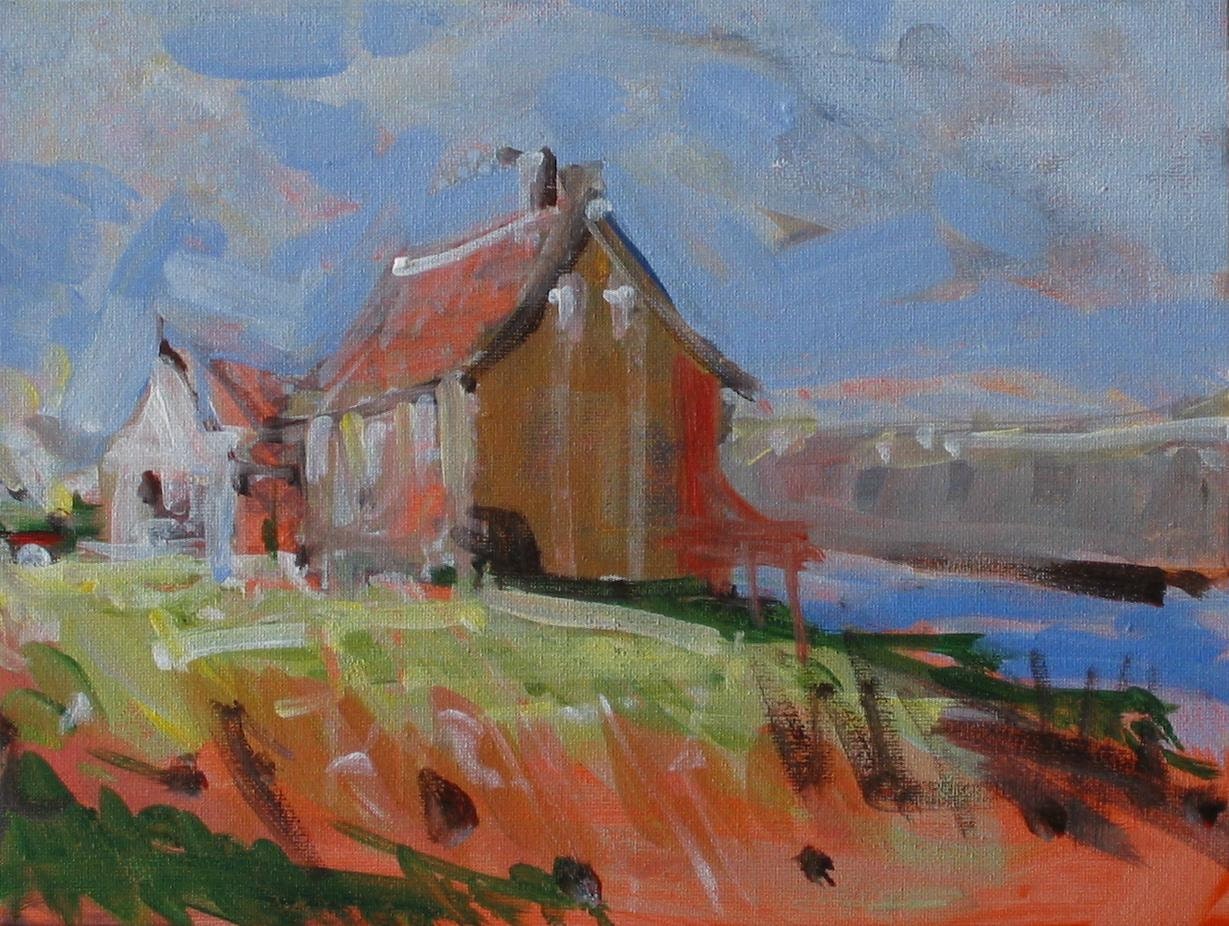 Original Barn Painting . "Red Barn" 9x12 in.