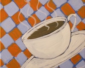 Original Painting Under 100 Dollars  . "Cup 'n Saucer" 12x12 in.