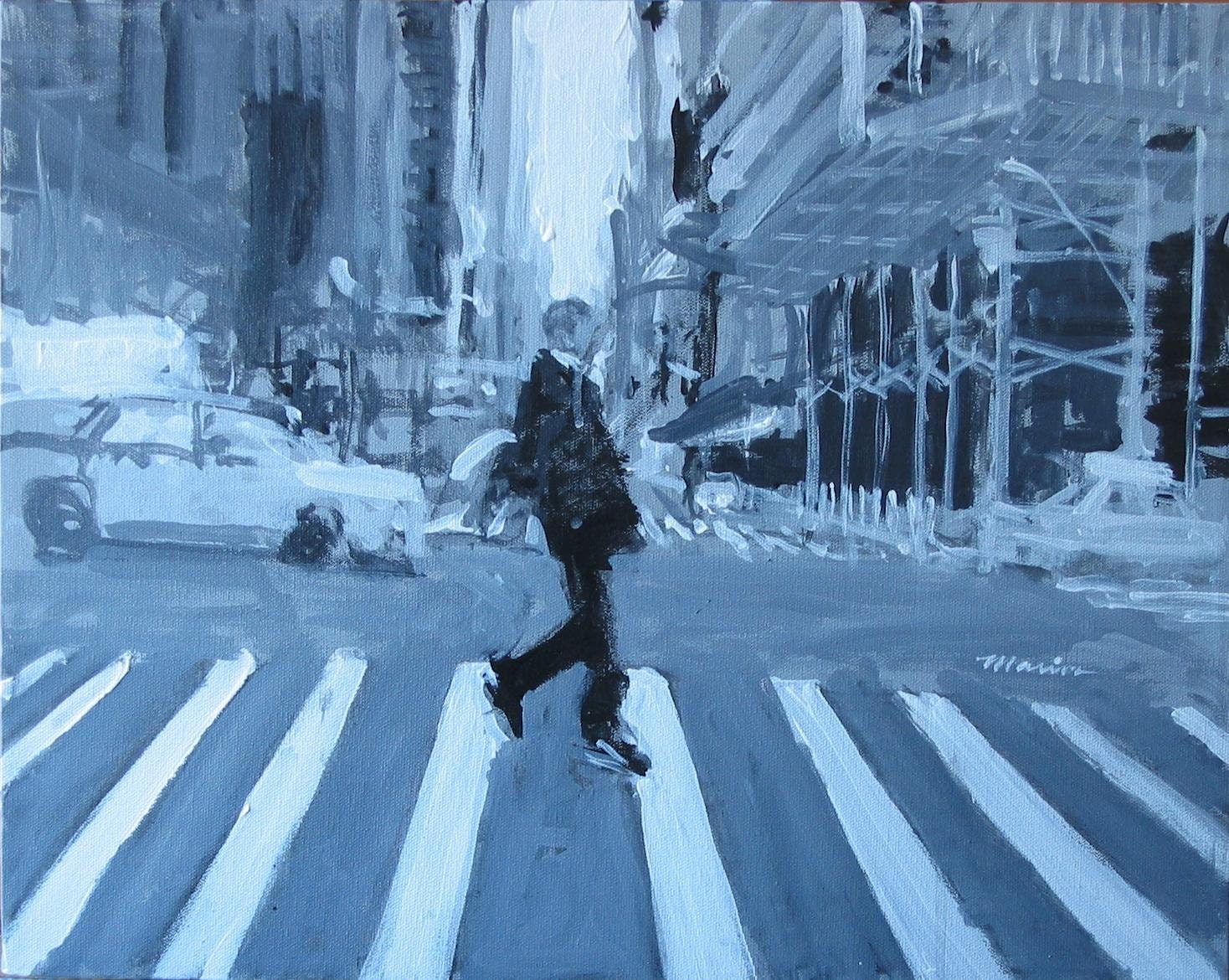 New York Streetscape Painting . "A Single Man" 16x20 in.