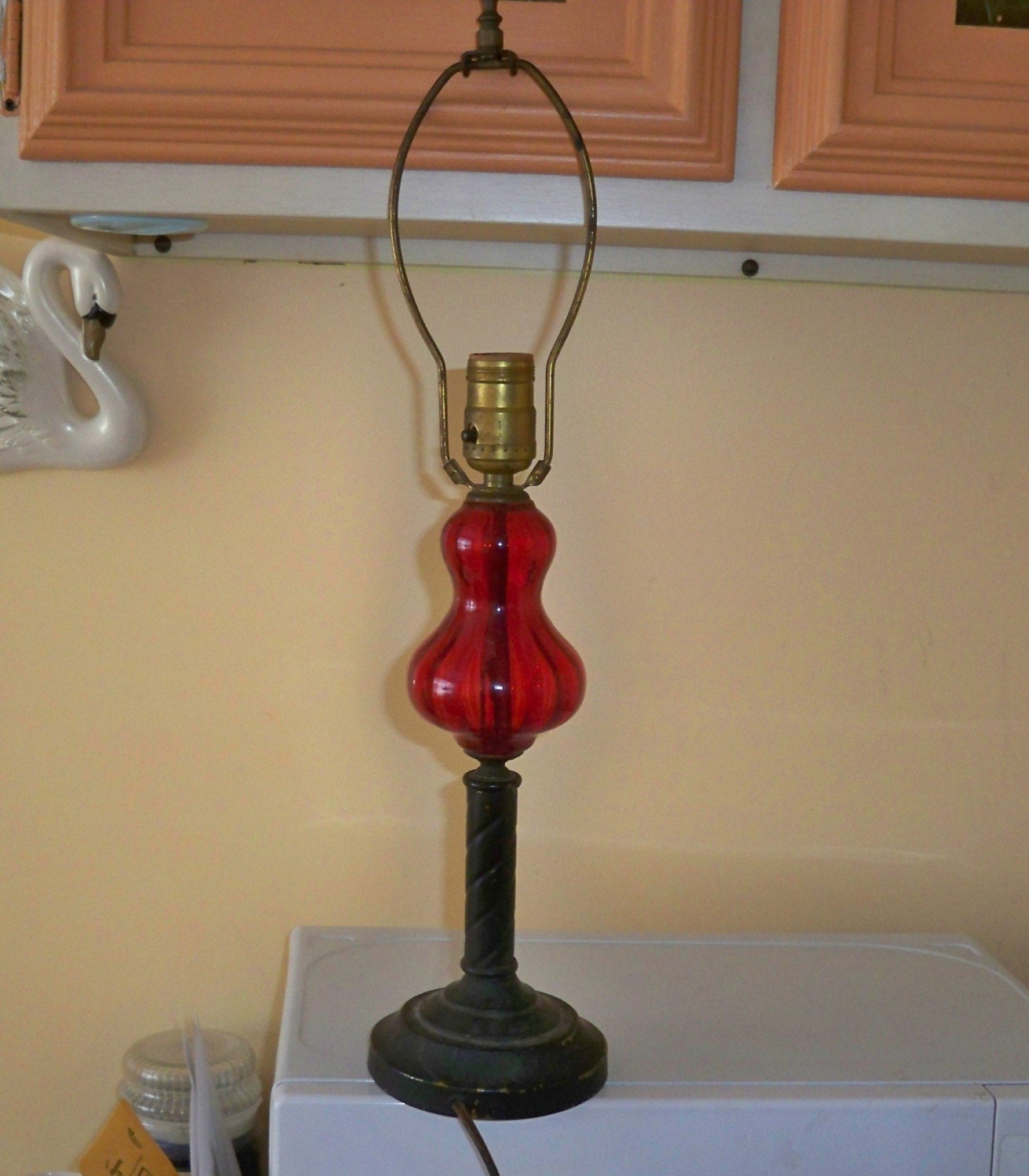ANTIQUE VINTAGE LAMP WITH RUBY RED GLASS by VintageVarietyFinds
