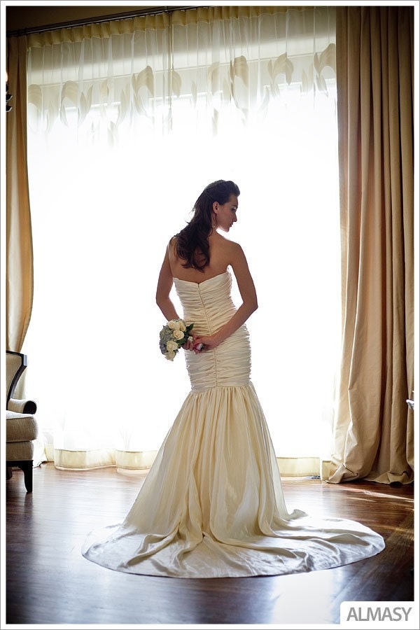 Couture Eco-Friendly Rouched Wedding Dress - Fit to Flare hemp/Silk blend Mermaid Gown - Carmen