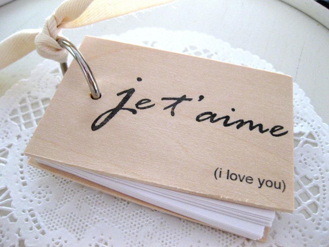 Je t'aime Notepad - Mini wood notebook (3" x 2") - je t'aime - i love you
