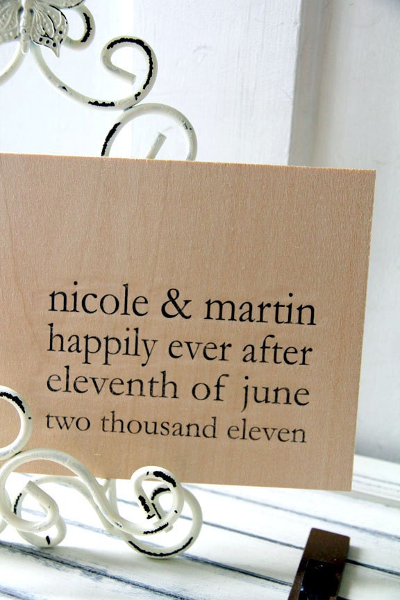 Wedding Wood Guest book / Album / Notebook (9" x 6") - Happily Ever After - Custom Names and Date