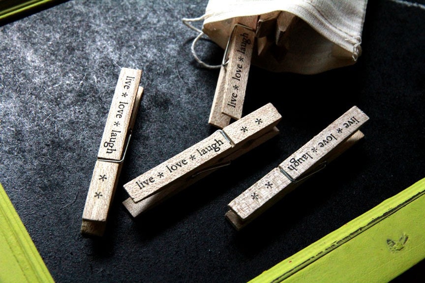 Set of 12 Clothespins - live love laugh
