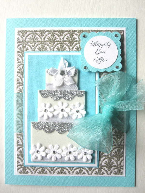 Elegant Wedding card glittered paper and wedding cake can be PERSONALIZED
