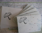 Let it rain -- sweet little umbrellas and rainbow colored rain drops cards