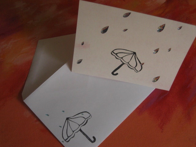 Let it rain -- sweet little umbrellas and sparkly sticker raindrops cards