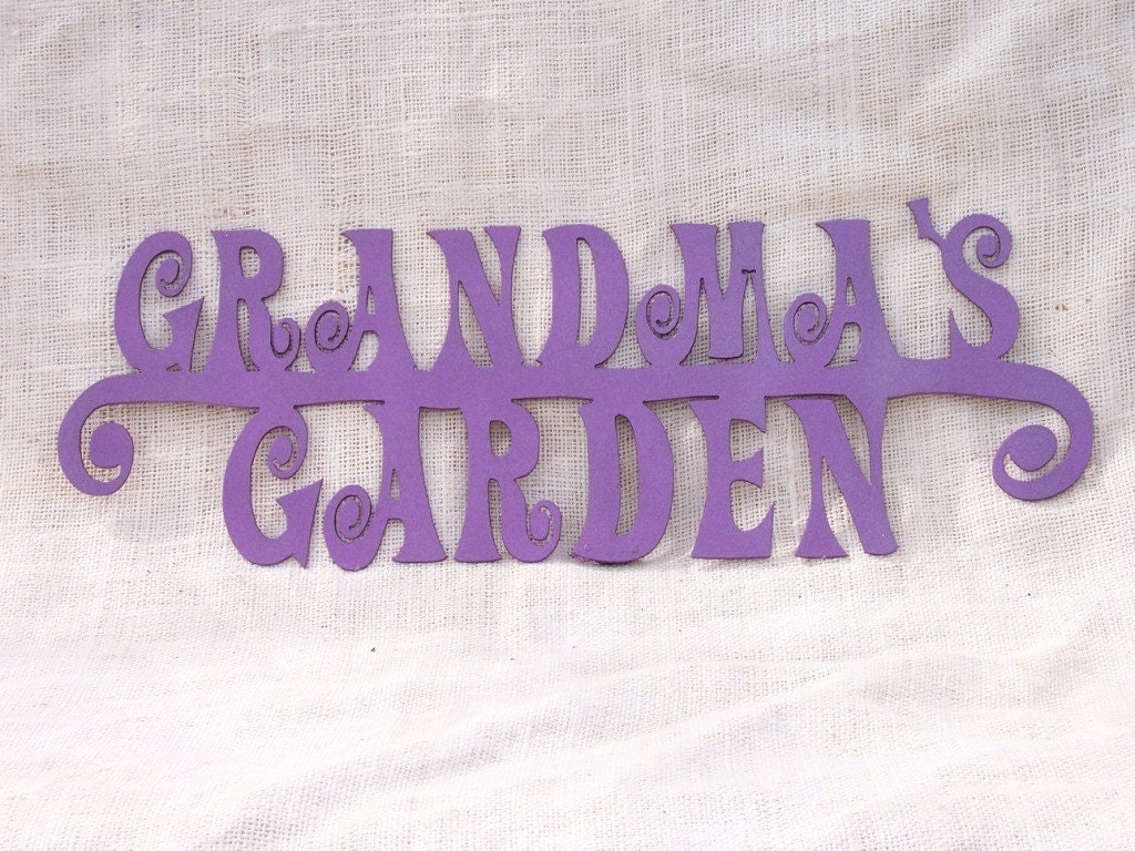 Metal Grandma's Garden Stake in metallic purple...can be customized with a name