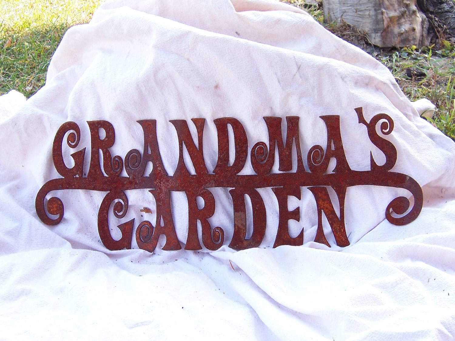 Grandma's Garden Stake in natural rust finish, great Mother's Day present, in stock ready to ship