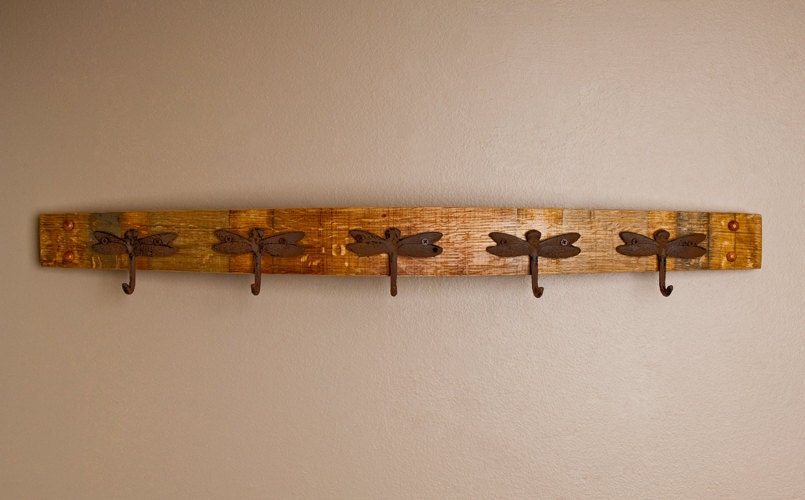 Napa Wine Barrel Coat Rack with Rusted Dragonfly Hooks