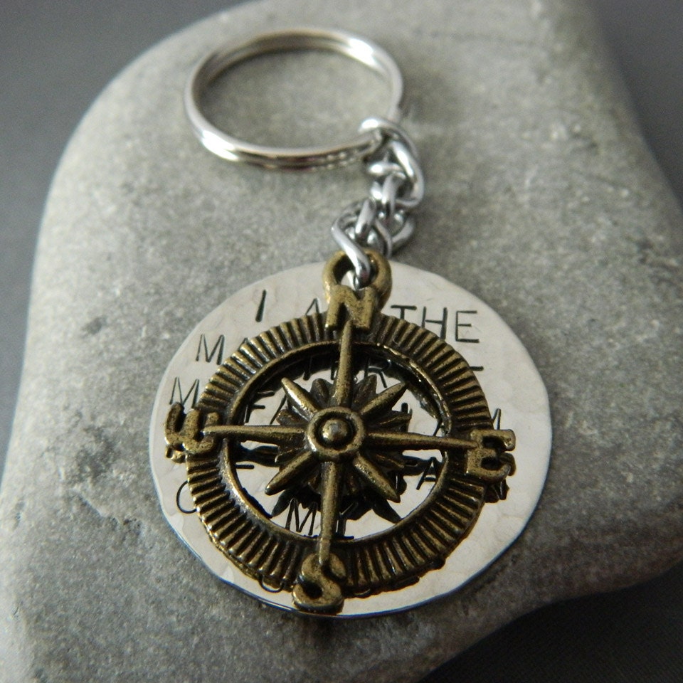 I Am the Master of my Fate, I am the Captain of my Soul with Bronze Compass Handstamped Keychain