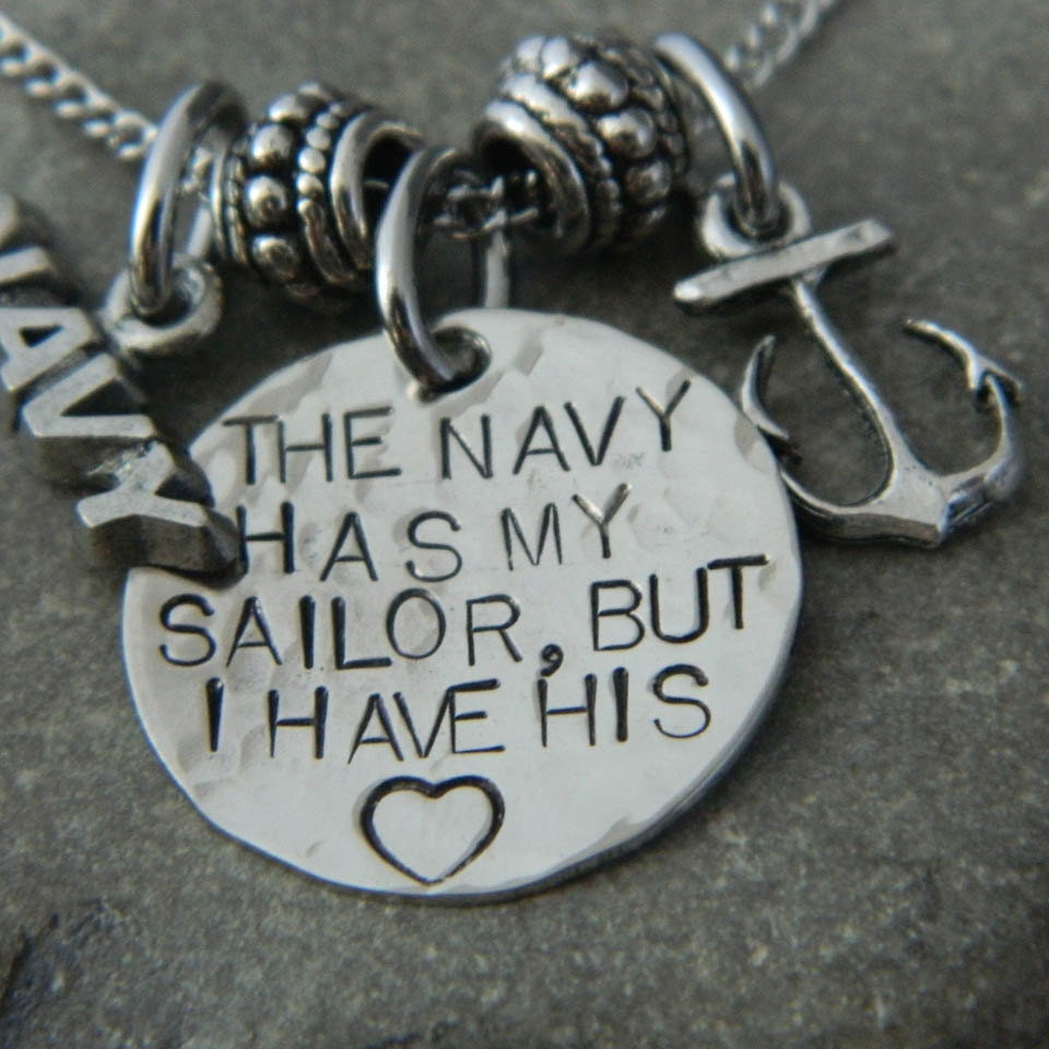The Navy Has My Sailor But I have His Heart Anchor Necklace