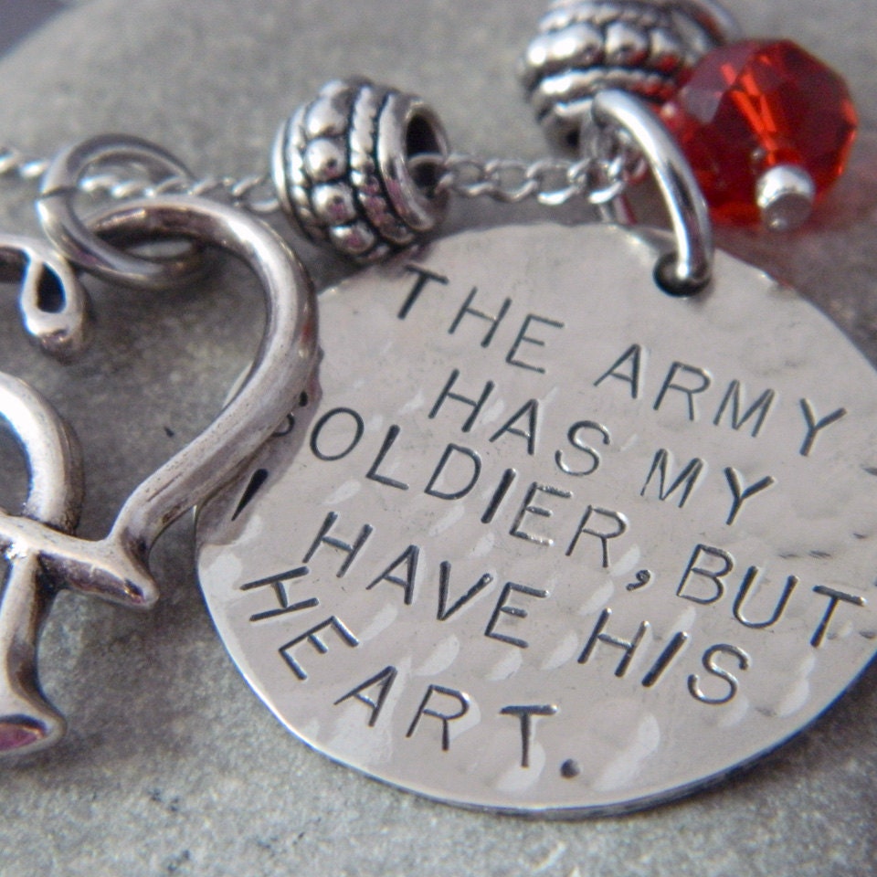 The Army has My Soldier, But I Have his Heart Handstamped Necklace