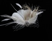 Bridal Fascinator, Head Piece, Wedding Hair Accessory, Feather Hair Clip, Champagne and Ivory Feather Fascinator - LIBBY