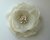 Bridal Flower Hairclip, Ivory and Gold Organza, Head Piece, Fascinator - LEAH