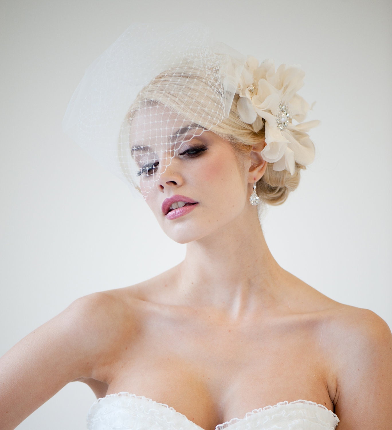 Double Birdcage Veil, Bridal Veil, Russian Tulle Veil, Full Birdcage Veil - JUNE