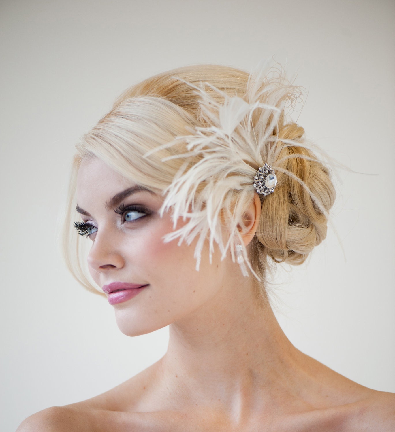 Bridal Fascinator, Wedding Fascinator, Feather Fascinator, Ivory Champagne Fascinator- GENA