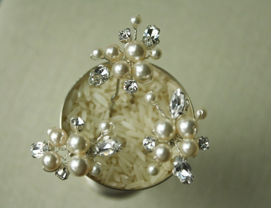Bridal Hairpins, Wedding Hairpins, Swarovski Hairpins, Pearl Hairpins - DIANNE