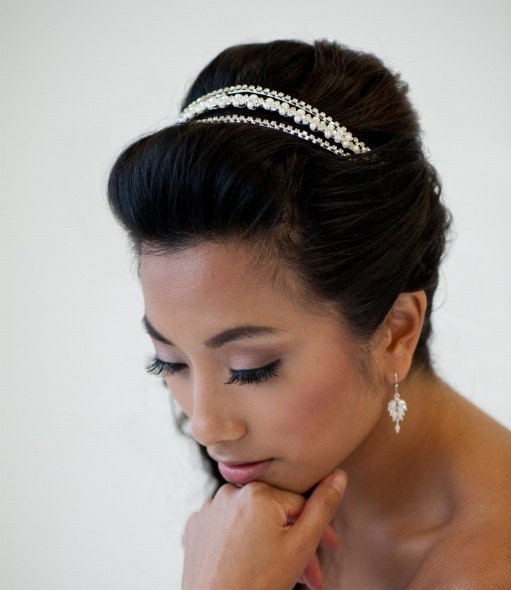 Bridal Headband, Tiara, Freshwater Pearl Headband, Wedding Hair Accessory, Triple band Headpiece - MAGGIE