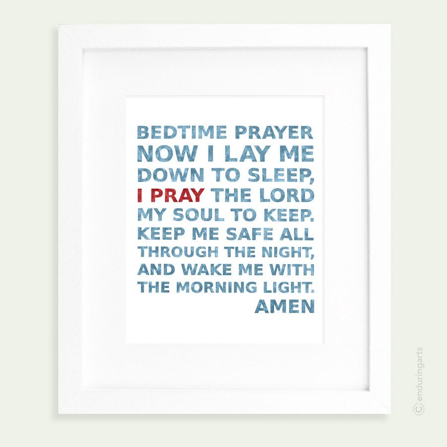 Childrens Bedtime Prayer in Dusty Blue with Pop of Red