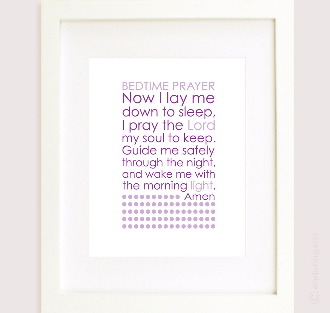 Girls Bedtime Prayer Art Print in purple and lavender