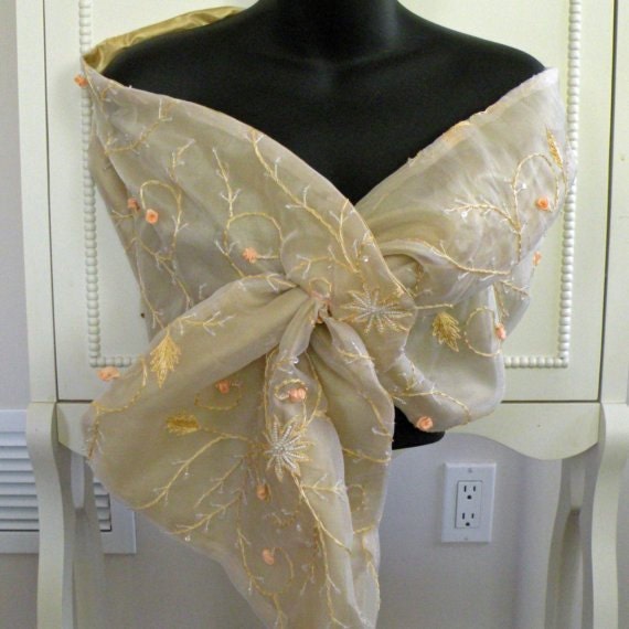 Embroidered Silk Organza Shrug Wrap Shawl by Paulownias on Etsy