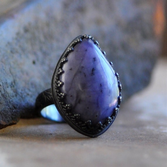 lavender blue tiffany stone ring, antiqued sterling silver size 6.75 ...