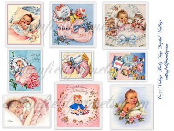 Baby Gift Cards on Vintage Baby Tags Gift Cards Scrapbooking Handmade Cards Digital